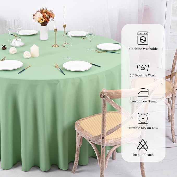 6 Pack Sage Green Round Tablecloths - 120 Inch, Polyester Table Cover, Stain and Wrinkle Resistant Washable Fabric Table Cloth for Wedding Banquet Parties