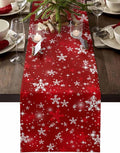 Christmas Snowflakes Cotton Linen Table Runner for Dining Kitchen, Red Xmas Winter Snow Wedding Outdoor Party Tablerunners Decoration, New Year Dresser Scarf Coffee Tablecloth Runners 13x70 Inches