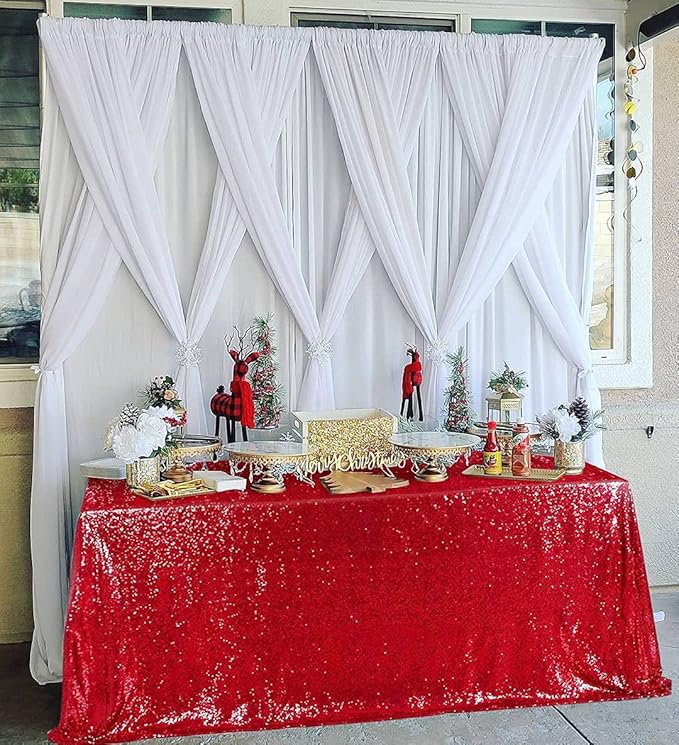 QueenDream Sparkly Sequin Tablecloth - Red Table Cloth 50x80 Inches Rectangle Table Overlay Fabric for Birthday Parties Baby Shower Decoration