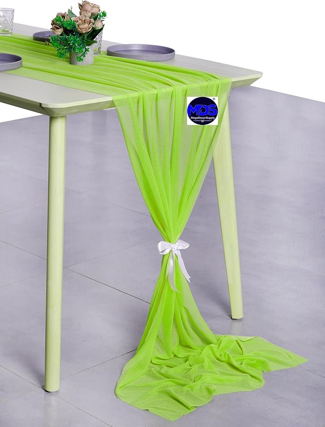 MDS Halloween Chiffon Table Runner - 25 Pack, 29 x 170 Inches, 14ft Each - Sheer Spooky Table Runners for Haunted House Parties, Trick-or-Treat Tables, Witchy Décor, Wedding & Events - Parrot Green