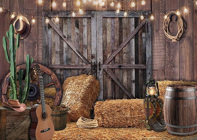 SJOLOON Western Backdrop Rustic Vintage Barn Backdrop Western Themed Party Decoration Photoshoot 12534 (10x8FT)