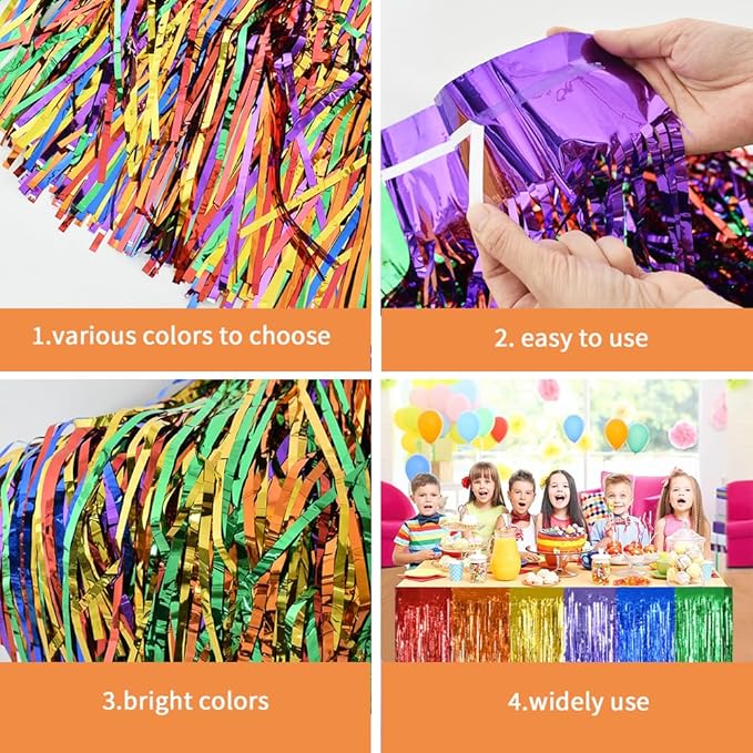 BEISHIDA 2 Pack Hot Pink Black Table Skirts Party Decorations Purple Metallic Tinsel Foil Fringe Table Skirts for Mouse Theme Birthday Mean Girls Hot Girls Wednesday Party