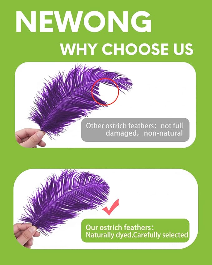 NEWONG 30pcs Purple Ostrich Feathers Natural Bulk 9-12inch(23-30cm) Vase Craft Wedding Home Party Centerpieces Christmas Day Decoration