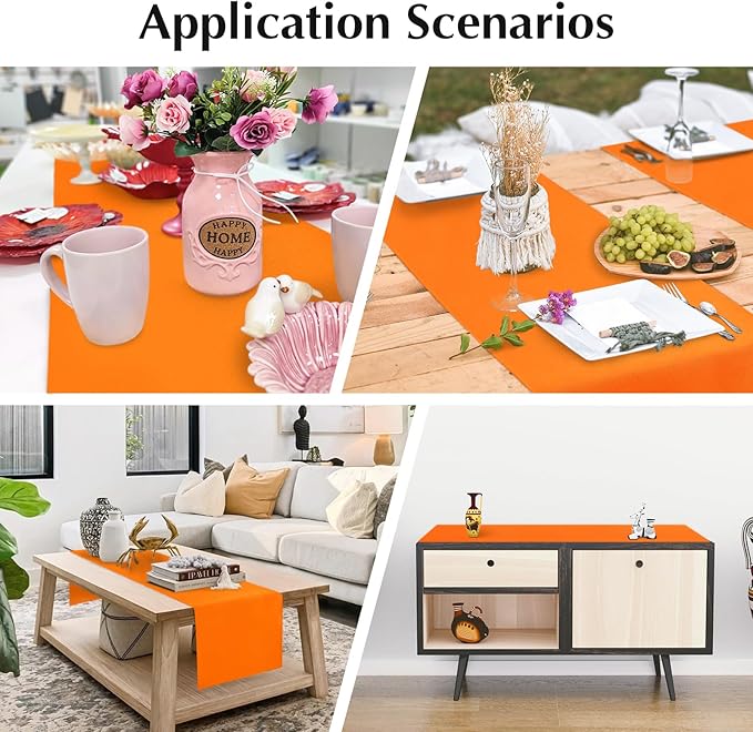 2 Pack Orange Long Table Runner 12 x 108 Inch Solid Color Farmhouse Runners Coffee Table Dresser for Daily Party Home Decoration