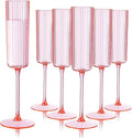 Ciaell 24 Pack Pink Plastic Champagne Flutes - 6oz Ribbed Disposable Champagne Glasses - Pink Vintage Mimosa Glasses with Long Stem, Elegant & Lightweight for Weddings and Party