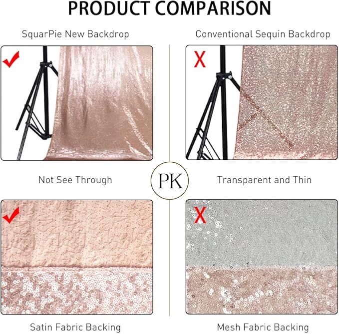SquarePie Sequin Backdrop Not See Through Thick Background Glitter Curtain Party 7FT x 7FT Rose Gold