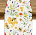Summer Bee Table Runner, Seasonal Spring Wildflowers Bee Yellow Honeycombs Farmhouse Table Runner for Kitchen Dining Table Home Party Decor, 13x90inch