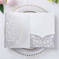 PONATIA 5.12 x 7.2 Laser Cut Invitation Pocket, 20 Tri-Fold 5 x 7 Laser Cut Wedding Invitation Pockets with Envelopes for Wedding Bbay Shower Birthday Sweet 16 Invite (Silver Glitter, No Inner Sheet)