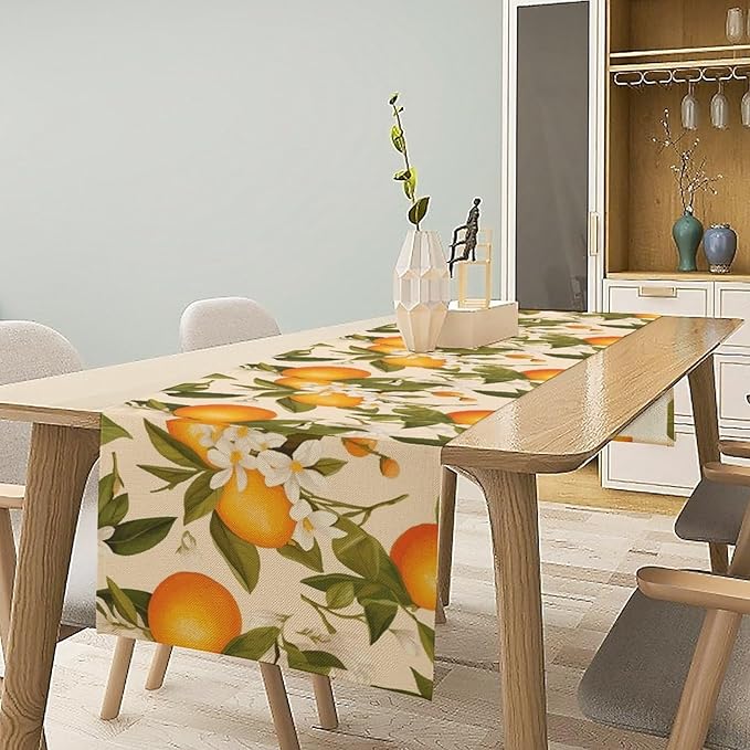 Vintage Orange Table Runner Spring Summer Orange Mandarin Floral Dinner Runner for Farmhouse Party Holiday Home Kitchen Dining Table Decor 13x36