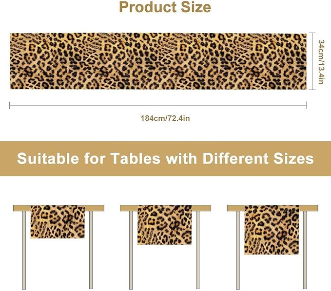Leopard Print Dinning Table Runner, Cotton Linen Rustic Cottage Country Farm Safari Wildlife Fur Print Table Runners for Table Dresser Runner Dinning Kitchen Party Holidays Home, 13x90 Inch