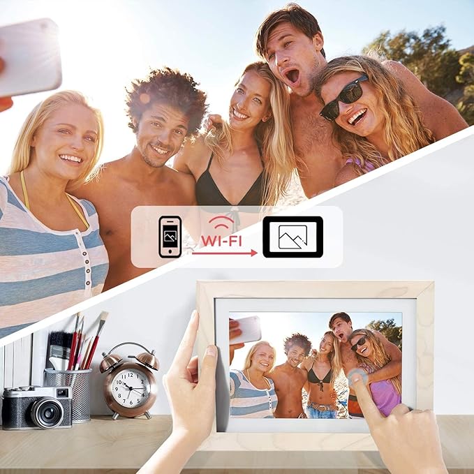 AEEZO Digital Picture Frame 10.1 Inch 1280x800 IPS Touch Screen WiFi Smart Digital Photo Frame with 16GB Storage, Auto-Rotate Easy Setup to Share Photos or Videos via AiMOR APP, Wall Mountable White