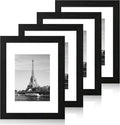 9x12 Picture Frame Set of 4 with Tempered Glass, Black Frames Display 6x8 Picture with Mat or 9 x 12 Without Mat, Wood Photo Frames for Tabletop Display and Wall Mounting