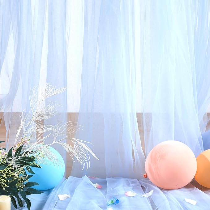 Baby Blue Tulle Backdrop Curtain for Baby Shower Boys Birthday Party Baby Blue Sheer Backdrop Curtains Drapes for Parties Photoshoot Background Decorations 2 Panels 5ft X 8 ft