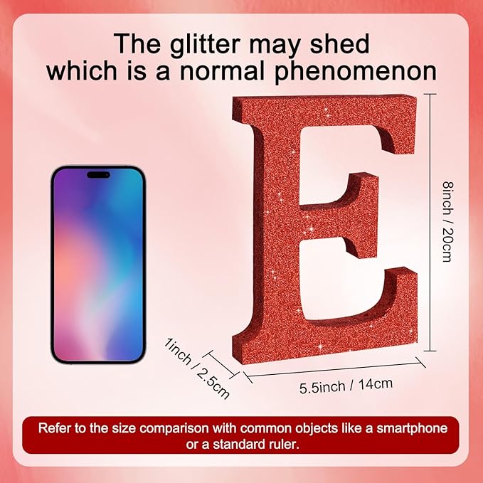 TONIFUL 8 Inch Red Glitter Letter E Table Centerpiece A-Z Red Birthday Party Decorations,Red Alphabet E for Birthday,Chrismas,Graduation,Bridal Shower,Wedding,Anniversary Party Supplies