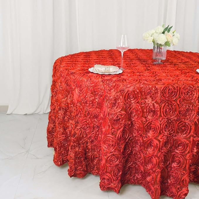 Efavormart 120" Wholesale Round Table Cover RED Grandiose Rosette 3D Satin Tablecloth for Wedding Party Event Decoration