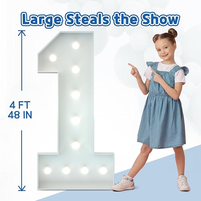 Marquee Numbers 4 Feet Tall Big Light Up Numbers 50th Birthday Decorations Women Men White Anniversary Party Decor Large Cardboard Prop Backdrop Sign 50