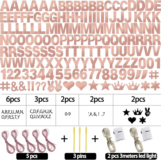 167Pcs DIY Glitter Customizable Banner Kit Happy Birthday Custom Letters Banner Happy New Year Personalized Banners Decor Christmas Baby Shower Birthday Party Decorations Supplies(Shiny Rose Gold)