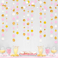 Gold and Pink Party Decorations Circle Dots Garland Metallic Gold Light Pink and White Hanging Polka Dot Streamer for Women Girl Birthday Baby Shower Bridal Shower Wedding Princess Party Supplies