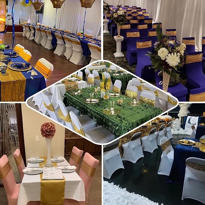 100 Pcs Sequin Chair Sashes Stretch Chair Bands Spandex Polyester Bows for Party Hotel Wedding Banquets Decoration - Royal Blue
