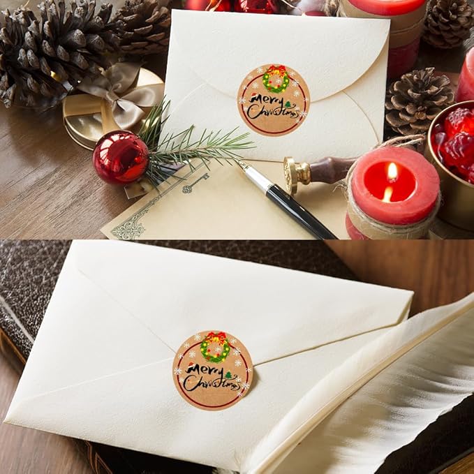 100-1000pcs Custom Stickers Merry Christmas Stickers Personalized Labels Adhesive Xmas Decorative Envelope Seals Stickers for Cards Gift Boxes (Round-4)