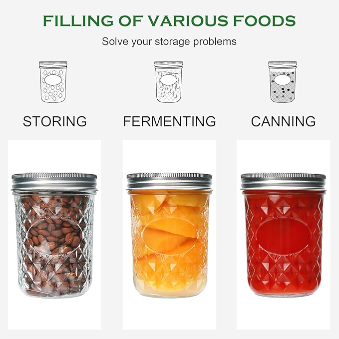 Mason Jars 16oz,Canning Jars with Metal Airtight Lids and Bands,Wide Mouth Mason Jars Ideal for Spice, Jam, Honey, Jelly, Yogurt, overnight oats,Meal Prep, Wedding Favors,6Pack