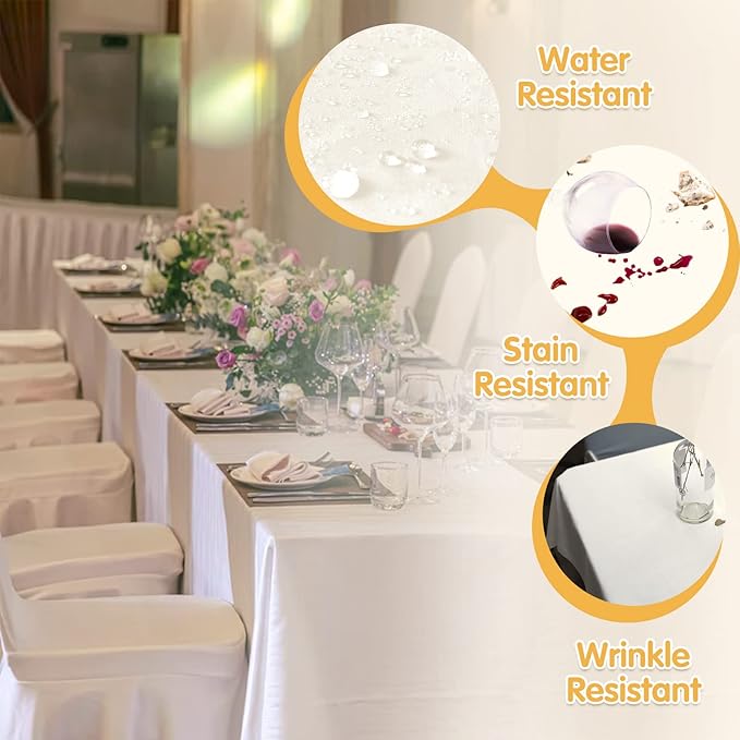 BRILLMAX 10 Pack Ivory Tablecloths for 6 Foot Rectangle Tables 60 x 102 Inch - 6ft Rectangular Bulk Linen Polyester Fabric Washable Cloth Cover for Wedding Reception Banquet Birthday Party