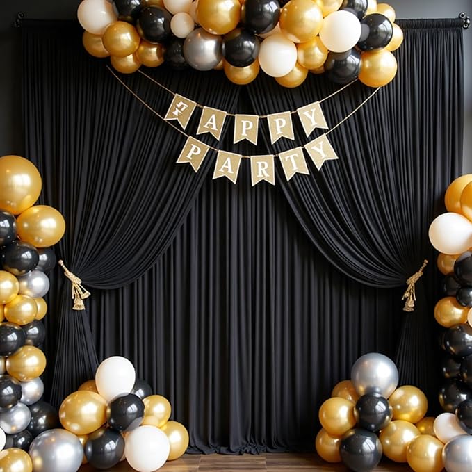 40ftx10ft Wrinkle Free Black Backdrop Curtain for Parties 8 Panels 5x10ft Silky Polyester Photo Backdrop Drapes Back Drop Cloth for Wedding Birthday Background Photography Photoshoot Decor