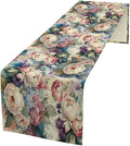 Vintage Floral Table Runner,Girls Women Rose Romantic Leaf Botanical Watercolor Pattern Print Burlap for Hotel Indoors Outdoor Dining Room Kitchen Holiday Party, 13x90in