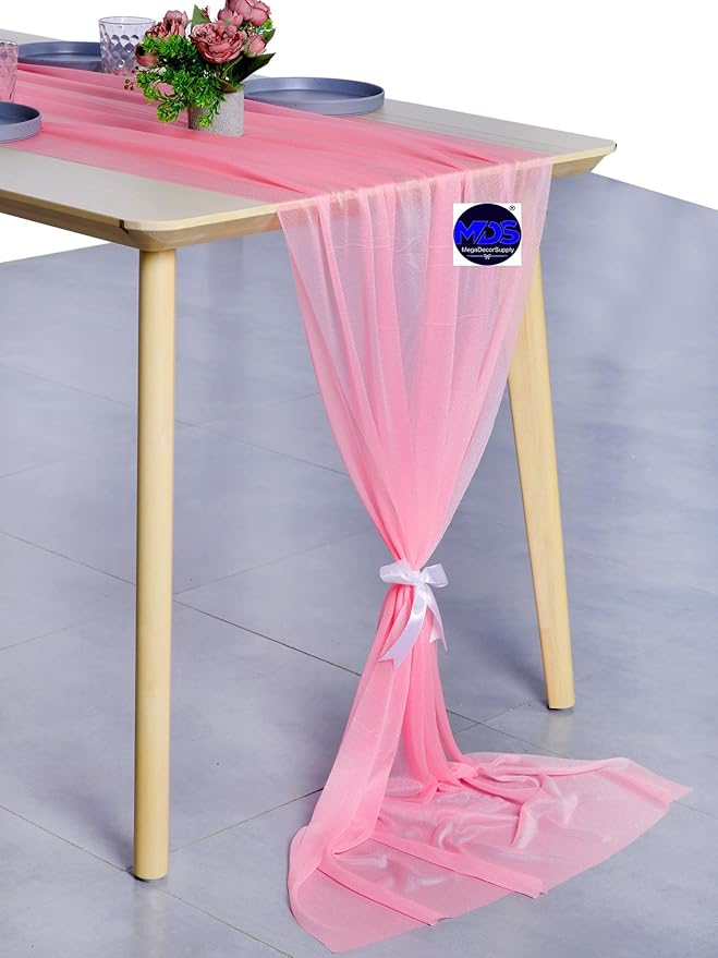 MDS Halloween Chiffon Table Runner - 10 Pack, 29 x 170 Inches, 14ft Each - Sheer Spooky Table Runners for Haunted House Parties, Trick-or-Treat Tables, Witchy Décor, Wedding & Events - Coral
