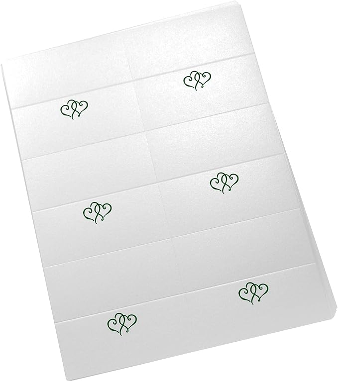 Linked Hearts Printable Place Cards, Hunter Green (Choose Color), Set of 150 (25 Sheets), Laser & Inkjet Printers - Wedding, Party, Dinner, and Special Events - Made in the USA