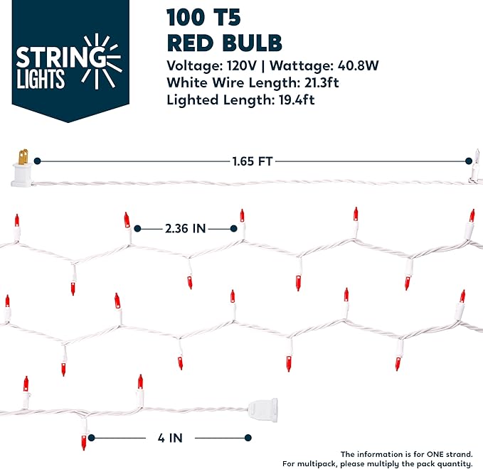 Joiedomi Christmas String Lights Indoor,100 Count Mini Red Light,21.4 FT Lighting Decor for Patio Dorm Classroom Bedroom Holiday Wedding Party Garland Birthday Festival,White Wire