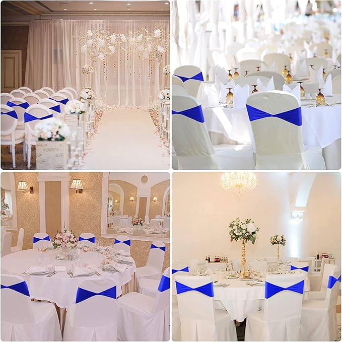 VDS Pack of 100 PCS | Navy Blue | Spandex Chair Sashes Bows Without Buckle | Stretch Elastic Banquet Universal Folding Chair Band Tie with for Wedding Party Conference Celebration Event Decoration