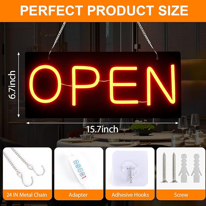 Led Open Sign for Business,OPEN and Close Double sided switching,Powered by 5V USB, And Adjustable Bright,Neon Sign for Storefront Window Glass Door Shop Store Florists Bar 15.7'' X 7''