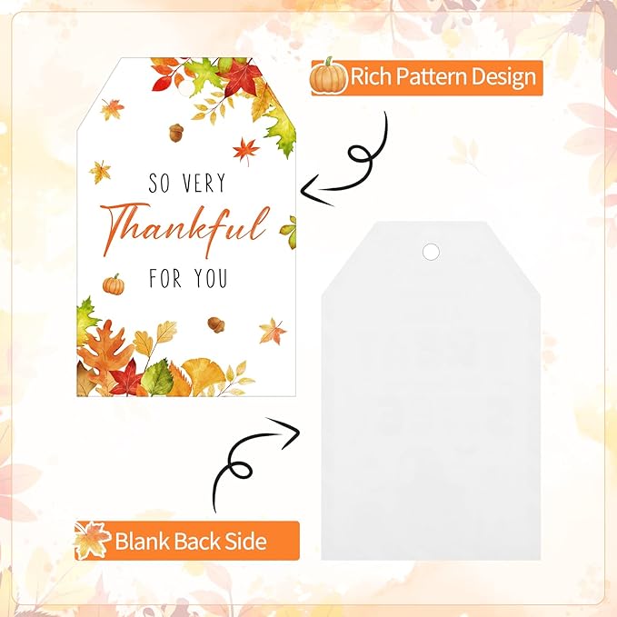 100PCS Thank You Gift Tags Fall Gift Tags with String So Thankful for You Tag for Thanksgiving Present Wrapping Wedding Autumn Holiday Party Favors