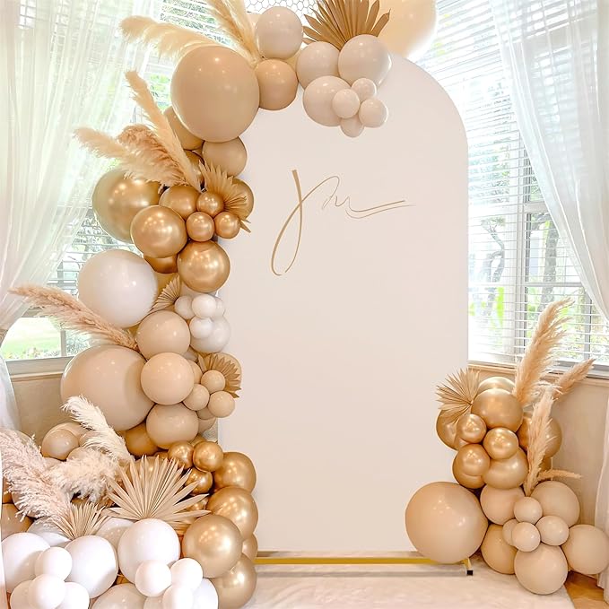 SoarDream 7.2FT Wedding Arch Cover Beige Spandex Fitted Wedding Arch Stand Covers Fitted for Round Top Chiara Arch Cover Stretchy Backdrop for Birthday Birthday Party Balloon Decor