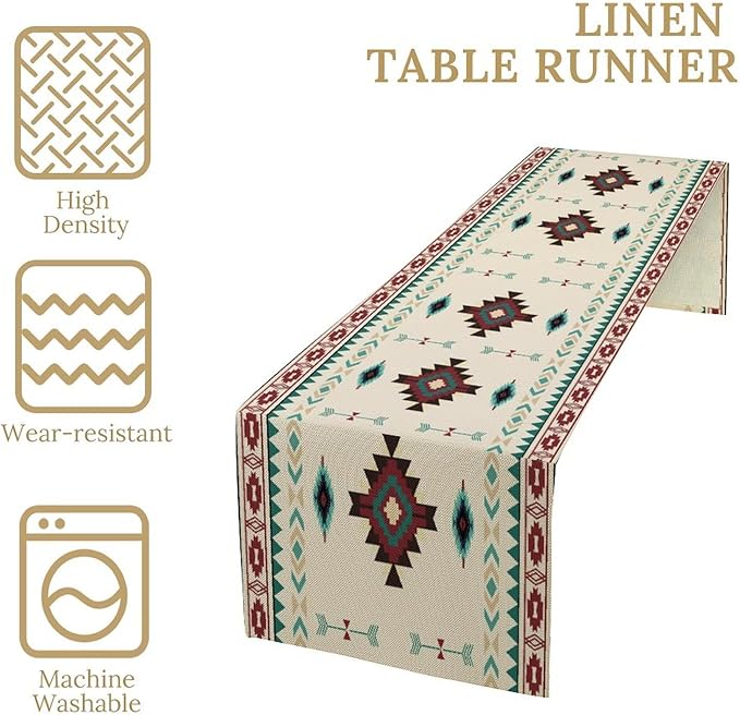 Aztec Table Runner Southwestern Native Vintage Geometric Pattern Table Runner Retro Country Table Dinner Decoration 13x36 Inch