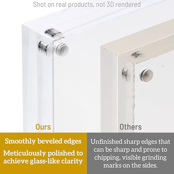 5x7 Acrylic Picture Frame 3 Pack, 20mm Thick Magnetic Double Sided Display 20% Thicker- Frameless Clear Transparent Photo Frame for Desktop/Tabletop, Self Standing with Microfiber Cloth
