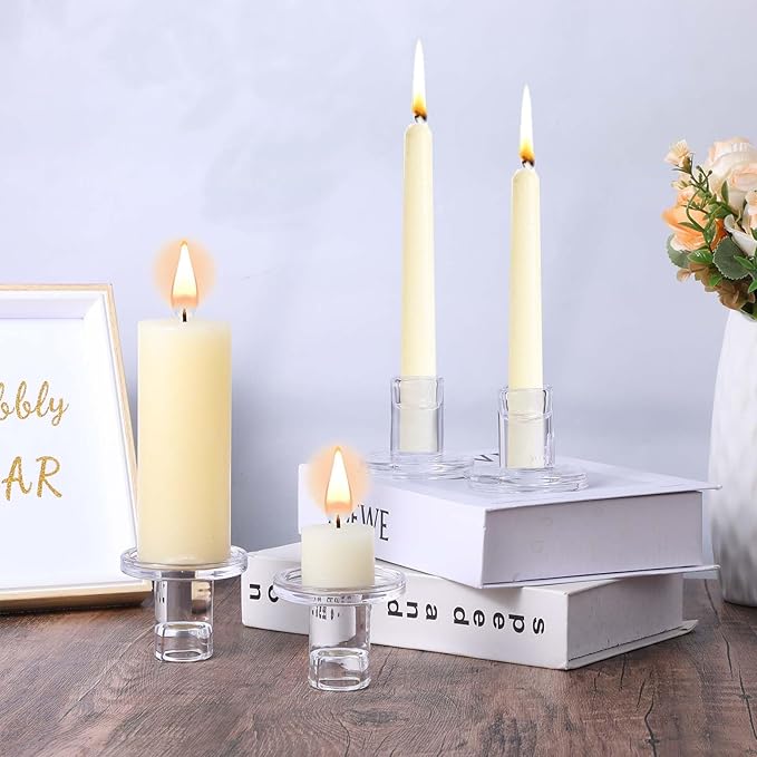 12-Pack Clear Taper Candle Holders, Glass Candlestick Holders for Tapered Candles, 2.2" H with 2.7" Base - Bulk Glass Candle Sticks for Weddings, Tables, Fireplace Mantel Decor