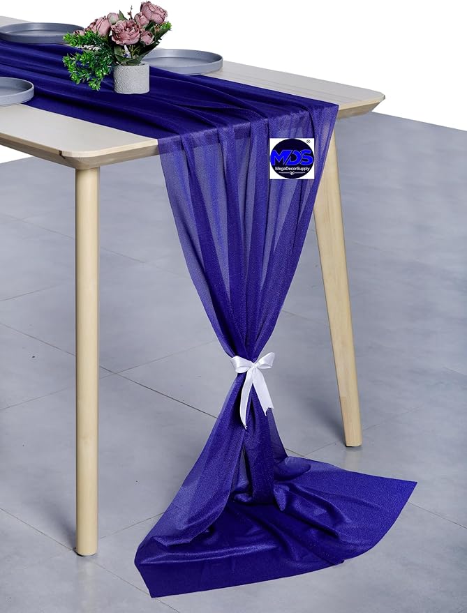 MDS Halloween Chiffon Table Runner - 10 Pack, 29 x 170 Inches, 14ft Each - Sheer Spooky Table Runners for Haunted House Parties, Trick-or-Treat Tables, Witchy Décor, Wedding & Events - Royal Blue