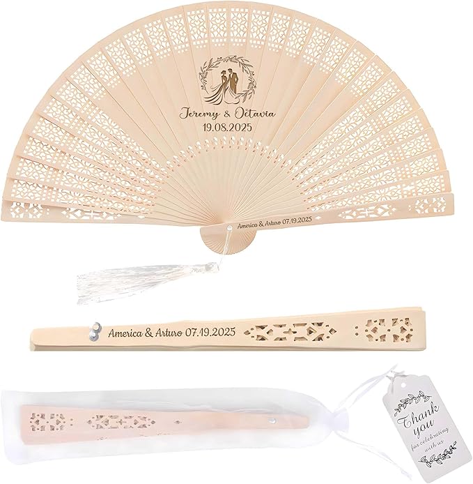10 PCS Custom Fans Personalized Folding Fans for Line Dancing Wooden Hand Fan Wedding Favors Bulk Fans for Guests Party Event Use (Style03)