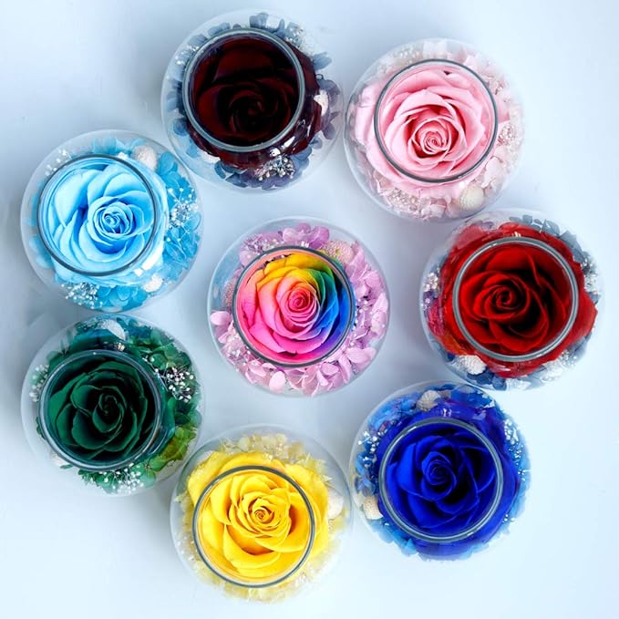 Preserved Real Roses with Colorful Mood Light Wishing Bottle,Eternal Rose，Never Withered Flowers, a Gifts for Women 4.3inch 1pcs (Yellow)