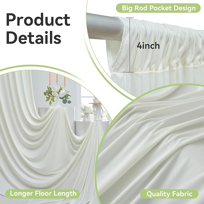 leegleri 40ftx12ft Wrinkle Free Ivory Backdrop Curtain, 8 Panels 12FT Height Ivory Wedding Backdrop Drapes, Silky Polyester Back Drop Cloth for Birthday Photography Background Party Backdrop Draping
