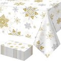 12Pcs Christmas Snowflake Party Tablecloths Decorations,Plastic White and Gold Table Cloth,Winter Rectangle Table Cover for Christmas New Year Birthday Baby Shower Holiday Party Decorations,54x108inch