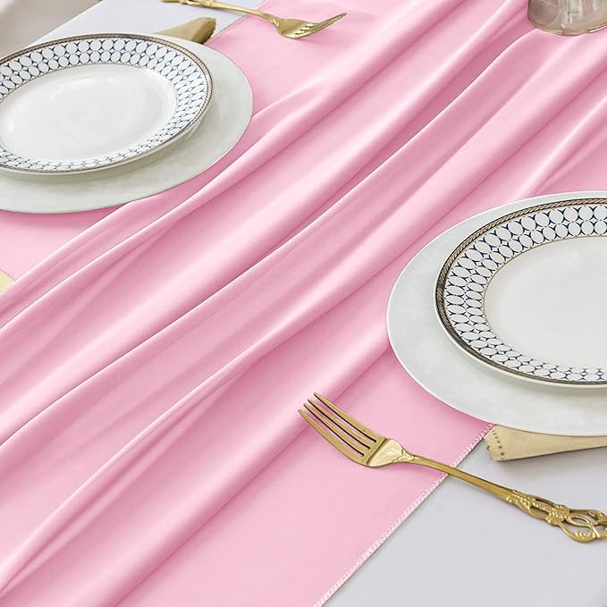 6 Pack 10 Ft Chiffon Table Runner Light Pink Gauze Long Table Runners 27x120 Inches Sheer Tulle Table Runner for Rustic Wedding Reception Bridal Shower Decorations Birthday Party