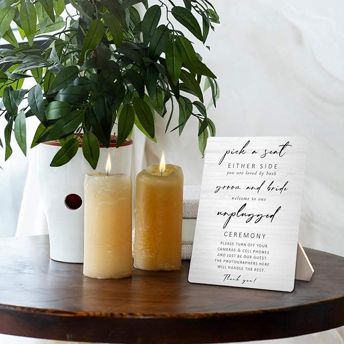 Unplugged Ceremony Sign for Wedding, Wooden Wedding Sign Stand 5x7inch, Wedding Signs for Ceremony and Reception, Wedding Table Decorations