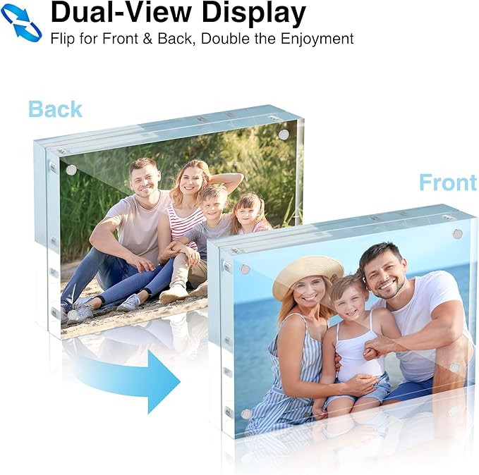 HOUSE DAY Acrylic Picture Frames 5x7, 1 Pack Magnetic 5x7 Picture Frame, Double Sided Clear 5 x 7 Photo Frame with Microfiber Cloth, Frameless FreeStanding 5x7 Frame Gift for Desktop Display