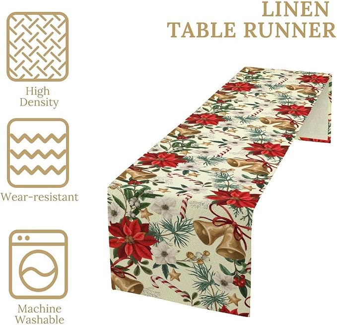 Christmas Table Runner, Seasonal Winter Xmas Holiday Kitchen Dining Table Decoration for Home Party Decor 13x70 Inch