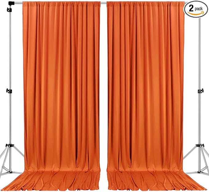 AK TRADING CO. 10 feet Wide x 12 feet Long Polyester Backdrop Drapes Curtains Panels with Rod Pockets - Wedding Ceremony Party Home Window Decorations - (Orange)