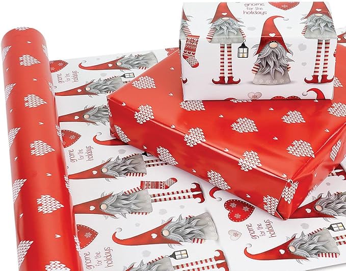 Current Gnome for the Holidays Double-Sided Rolled Christmas Wrapping Paper - Premium Jumbo 23-Inch x 32-Foot Gift Wrap Roll, 61 Square Feet Total