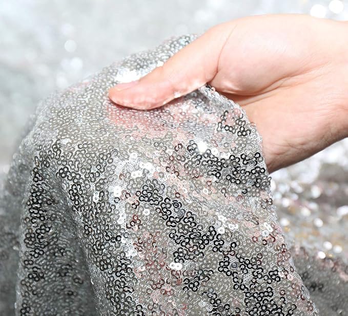 Poise3EHome Silver Sequin Backdrop Curtains,2ft x 8ft Sequin Photography Backdrop Curtain 2 Panels for Party Decoration